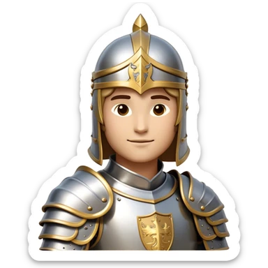 Clash of Clans aesthetic: Beautiful and Majestic Knight Portrait Emoji, Rendered in serene valor with a gentle, confident smile and regal bearing, showcasing a refined, elegantly armored form with polished heraldic accents and softly closed eyes in natural skin tone, Simplified yet exquisitely endearing features, highly detailed, glowing with a soft, majestic light, high shine, calm and heroic, stylized with an air of timeless chivalric grace, soft glowing outline, capturing the essence of a majestic knight whose noble spirit inspires epic quests! sticker