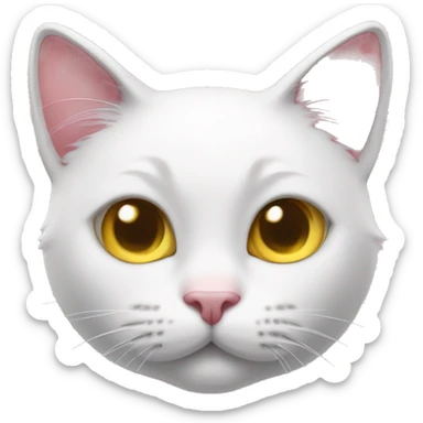 White Cat face with a yellow nose 6 whiskers 3 on each side pink bow on the right ear sticker