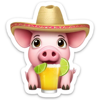 Pig wearing a sombrero drinking margarita sticker