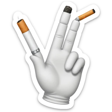 cartoon white glove hand holding a cigarette with ash at the tip, Apple emoji style sticker