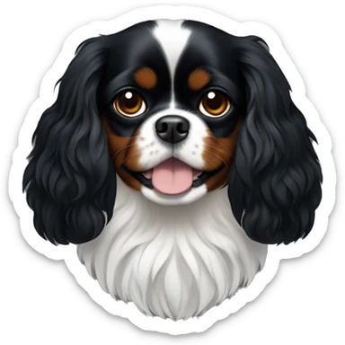 Small completely black king charles spaniel with black fur on his whole face and white fur on chest sticker