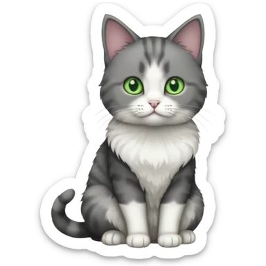 full body small short hair dark grey and white cat sticker