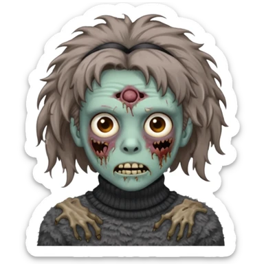 brown fluffy haired grey zombie with turtleneck sweater and hair band sticker