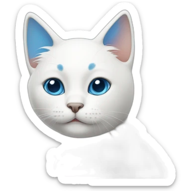 cartoon-white-cat,-with one-blue spot and one blue ear sticker