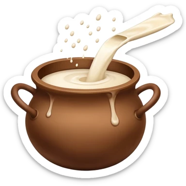 Milk flowing in a brown mud  pot under fire sticker