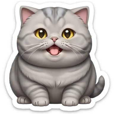 Cinematic Cute Chubby Grey Munchkin Scottish Fold Cat Portrait Emoji, Adorable folded ears and tiny, stubby legs making it irresistibly cute, round and plump body, head tilted playfully and yawning, sleek soft grey fur with subtle blue undertones, big, sparkling yellow eyes, Simplified yet adorable features, highly detailed, glowing with a warm, friendly glow, high shine, curious yet calm, stylized with a touch of whimsy, bright and endearing, soft glowing outline, capturing the essence of a mischievous yet loving and lazy kitty with its signature folded ears and tiny legs, so cute it feels like it could stretch out of the screen and cuddle! sticker