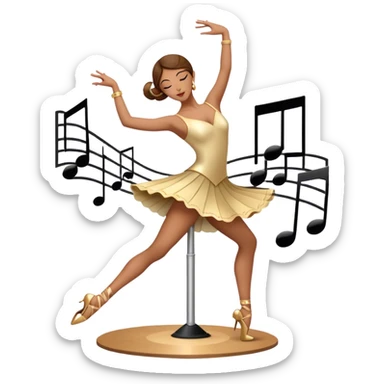 Icon for Choreography: a dancer in a graceful pose with musical notes, a director’s baton, a metronome and a dance floor. The icon should represent the art of choreography, with focus on movement, timing, and creativity. Transparent background. sticker