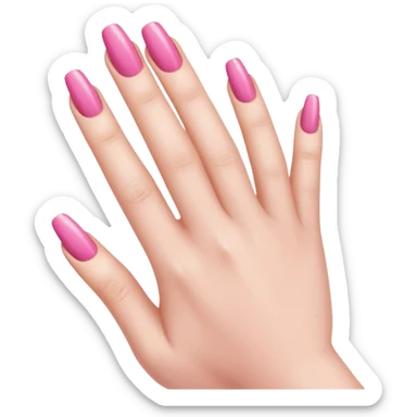  pink close-up of a hand with beautifully manicured nails, glossy pink nail polish, elegant nail shape, soft lighting and shadows, realistic style, sticker