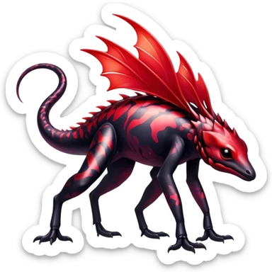a translucent black red iridescent ethereal tropical edgy vernid-fionbri-creature with splash patterns full body sticker
