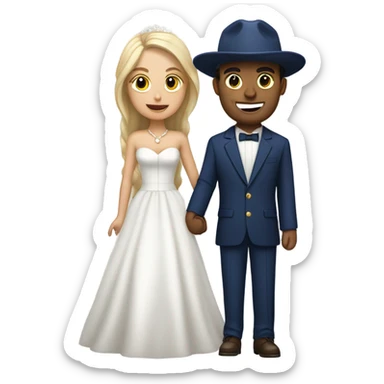 Puerto rican beard short hair with blue hat and navy blue suit getting Married with blond long hair girl with white  wedding dress  sticker
