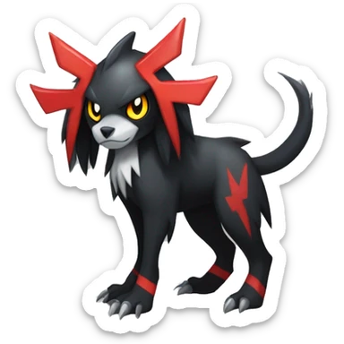 Black Cool Edgy Absol-Houndoom-Luxray Fakémon Digimon with Red and white Edgy markings, full body, outlined sticker
