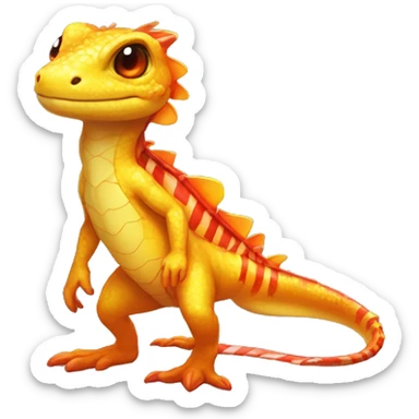A Yellow Shiny Anthro-Scalie-Lizard-Reptile-Salamander-Fakémon with red stripes and orange frills Full Body sticker