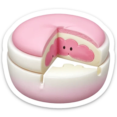 A soft round mochi cut in half, showing pink or red filling inside, white outer layer, smooth and pillowy texture, simple flat design, centered on transparent background. sticker