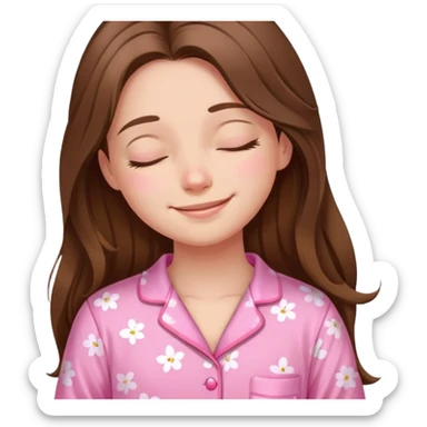 The brown long hair girl going to sleep in pink pajama with smile and closed eyes sticker