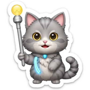 chibi cute gray cat holding a light stick happily sticker