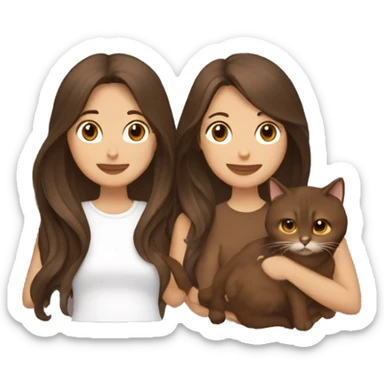Two long hair brunettes keeping two brown cats in their hands sticker