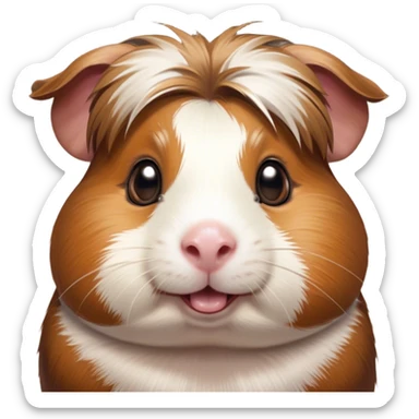 Cinematic Comical Brown and White Banded Guinea Pig Portrait Emoji, Head tilted dramatically with an exaggeratedly amused expression, featuring a striking fur with bold brown and white banding, wide, expressive dark eyes filled with playful disbelief, Simplified yet hilariously expressive features, highly detailed, glowing with a slightly sassy glow, high shine, dramatic yet playful, stylized with an air of cheeky mischief, bright and endearing, soft glowing outline, capturing the essence of a spirited and over-the-top guinea pig, so meme-worthy it feels like it could side-eye its way into internet fame instantly! sticker