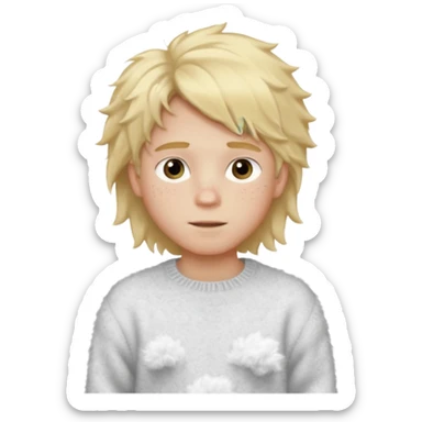create-a-look-for-a-blond-boy-with-long-tousled-hair-light-eyes-a-white-sweat + fluffy white sweater + styled hair blonde with hair to the side cute + cute face with freckles  medium hair fluffy to the side no long hair cute hair sticker