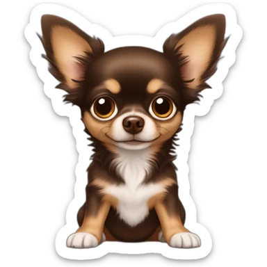 dark brown longhaired chihuahua with baby-face sticker
