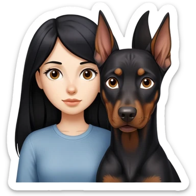 girl with long black hair and doberman dog sticker