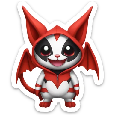 Dark Unique Anthro Cool Kawaii Horned Bat-Winged Zangoose-Litten-Pokémon with edgy stripes Punk Hoodie sticker