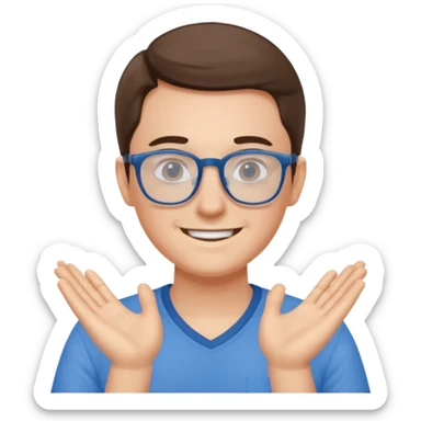 gender neutral person, chest up, blue shirt, glasses, friendly expression sticker