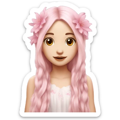 Beautiful, flower, fairy, pink, white, long hair, wings sticker