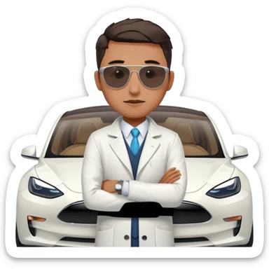 White tesla model 3 with a cool physician with sunglasses next to it sticker