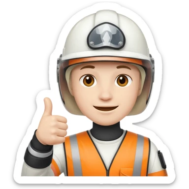 Cara de una persona con casco blanco cun pulgar arriba sticker