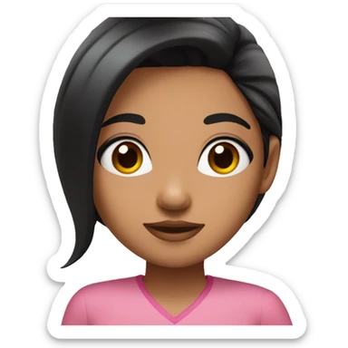 a girl with black hair tanish skin with long lashes and a pink shirt sticker