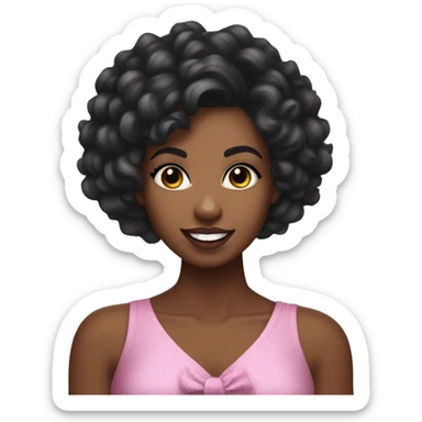 Black woman with short curly hair, long lashes, dimples, coquette hair Bow, wearing a criss cross top  sticker