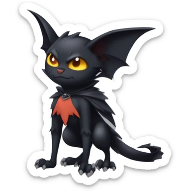 Anthro Black Cool Edgy Punk-Gothic Horned Bat-winged Litten-Bat-cat-Fakemon full body sticker