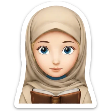 Turkish blonde lilac design Hijabi girl with blue eyes and beautiful finish reading quran sticker