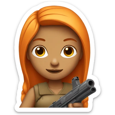 Tan girl with long orange hair holding a gun sticker
