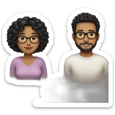 couple, tan girl with curly black hair, wearing glasses, white boy with short black hair and a little beard, wearing glasses  sticker