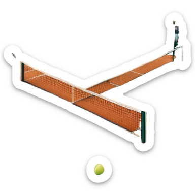 A tennis court at the Roland Garros tournament, with the iconic clay surface and a tennis ball bouncing near the net. The scene evokes the energy and excitement of the grand event, with vibrant crowds in the stands and a competitive atmosphere. sticker