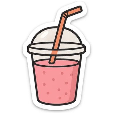 flat toon style pink beverage with a straw sticker