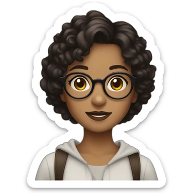 girl with short curly dark brown hair and harry potter glasses sticker