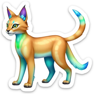 An iridescent transparent  colorful lynx-caracal-serval-fakemon-Digimon-creature-hybrid sticker