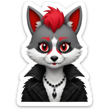 Anthropomorphic Anthro Furry punky gothic black white and red badass cool stylish handsome smexy Animal-furry-fursona sticker