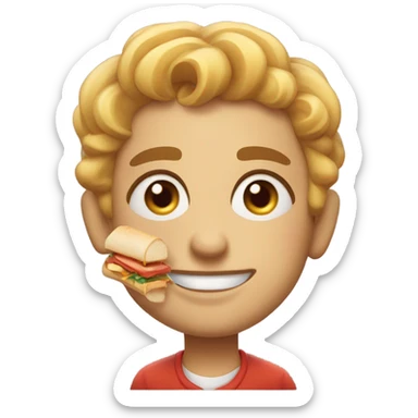 Create a character with not so ineligent facial expression, having a with tatoo with S.N.S. letters on his forhead. He loves eating sendwiches and riding on the bus. sticker