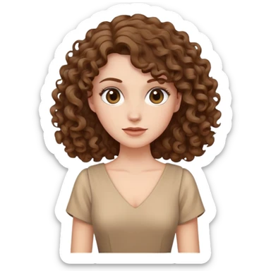white woman with curly brown hair wearing a beige dress sticker