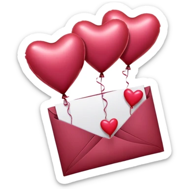 maroon love letter, three metallic pink heart-shaped balloons and red kisses  sticker