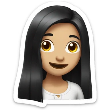 A girl with long black hair blinks and laugh sticker