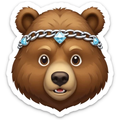 cute Russian grizzly bear wearing a diamond rapper chain sticker