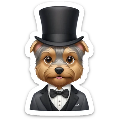 Grey tan Yorkshire terrier wearing a suit and top hat like a gentleman sticker