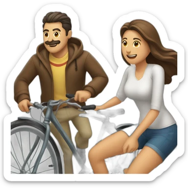 hombre y mujer montando en una bicicleta por separado cada uno separados sticker