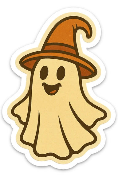 Create images of happy retro ghosts, pumpkins, spiders, witches for stickers. Use this image for inspiration. sticker