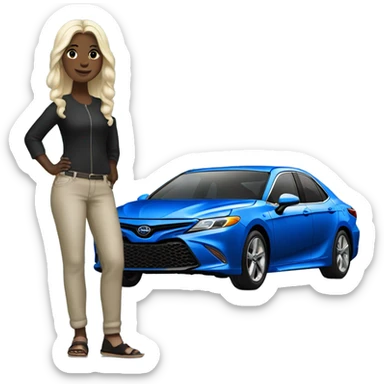 Light skin girl by a blue Toyota Camry XSE sticker