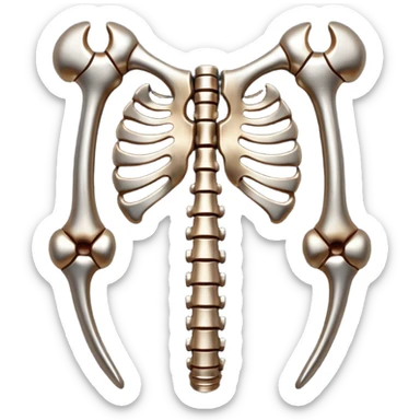 Emoji-style metallic anatomic bones with traces of blood, steel texture, dark dramatic tone, clean background sticker